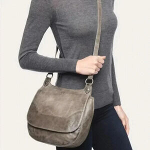 Vtg Authentic Frye Melissa Brown Patina Leather Adjustable Crossbody Saddle Bag